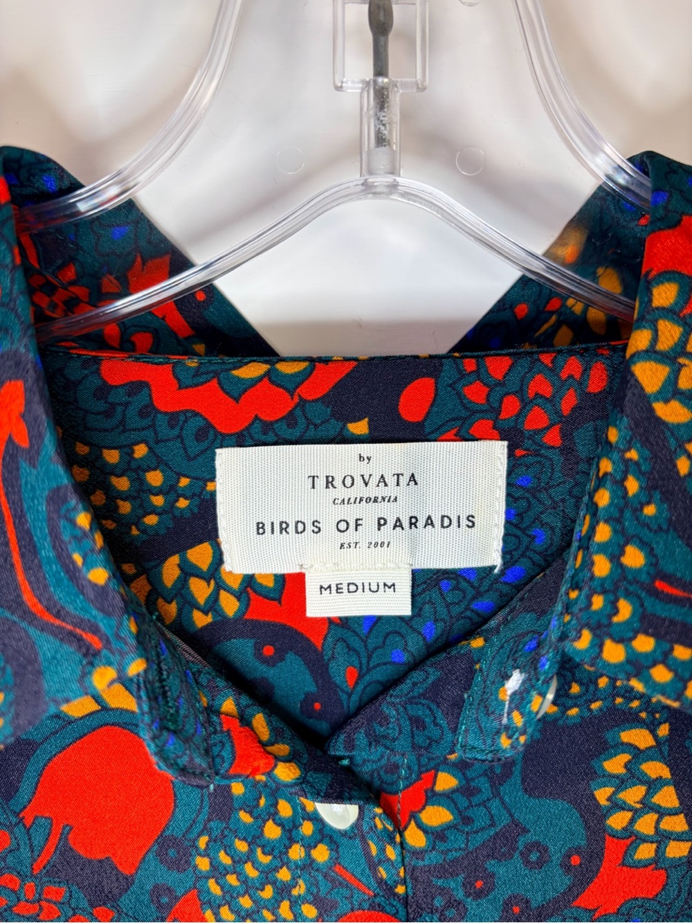 Trovata Birds of Paradis Jacquelin Button Down Shirt Teal NWT Medium MSRP $298 - Picture 8 of 15
